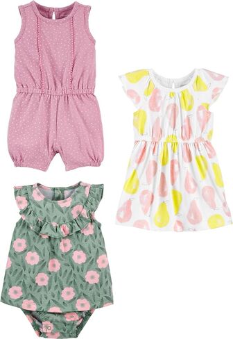 Simple Joys by Carter's Baby Girls 3-pack Romper, Sunsuit and Dress in Kuwait