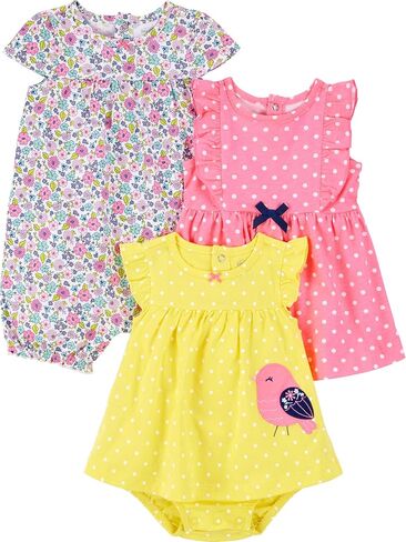 Simple Joys by Carter's Baby Girls 3-pack Romper, Sunsuit and Dress in Kuwait