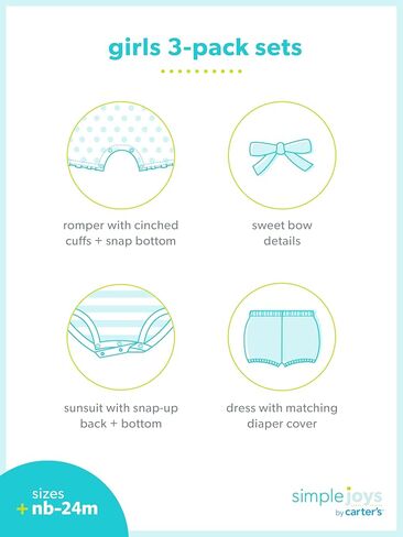 Simple Joys by Carter's Baby Girls 3-pack Romper, Sunsuit and Dress in Kuwait