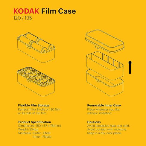 KODAK 120/135 Film Case - for 8 Rolls of 120 Films / 10 Rolls of 35mm Films - Retro Steel Case to Sort & Safeguard Film (Blue Top/Yellow Body) in Kuwait