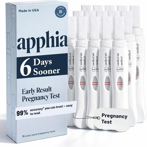 Apphia Health Early Detection Pregnancy Test Kit 15 Midstream hCG Tests, Detects Pregnancy Up to 6 Days Before Missed Period, Easy to Read Results, Female Urinal Compatible, Made in USA, Pack of 15 in Kuwait