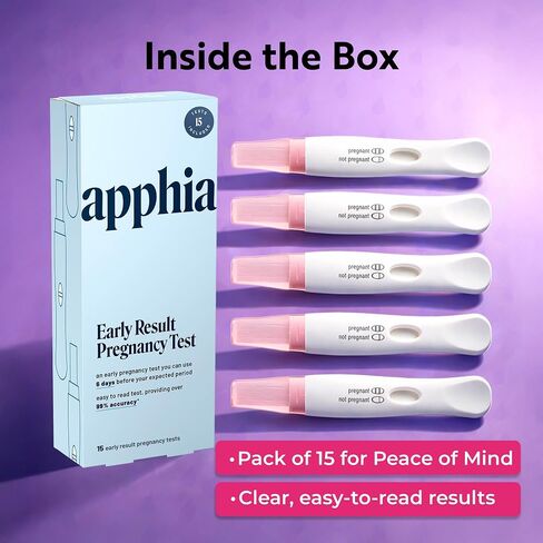 Apphia Health Early Detection Pregnancy Test Kit 15 Midstream hCG Tests, Detects Pregnancy Up to 6 Days Before Missed Period, Easy to Read Results, Female Urinal Compatible, Made in USA, Pack of 15 in Kuwait