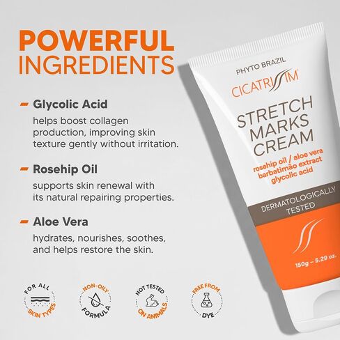 Cicatrissim Stretch Mark Cream for Red and White Striae - Softens Stretch Marks, Evens Skin Tone, and Firms Skin - All Skin Types - 150g in Kuwait