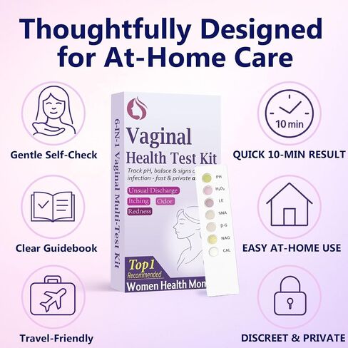 6-in-1 Vaginal Health Test Kit for Women – pH & Balance Awareness,BV,Yeast,Microbiota Check,Easy at-Home Self-Check for Intimate Wellness –for Monitoring Discharge, Odor, Itching Symptoms in Kuwait