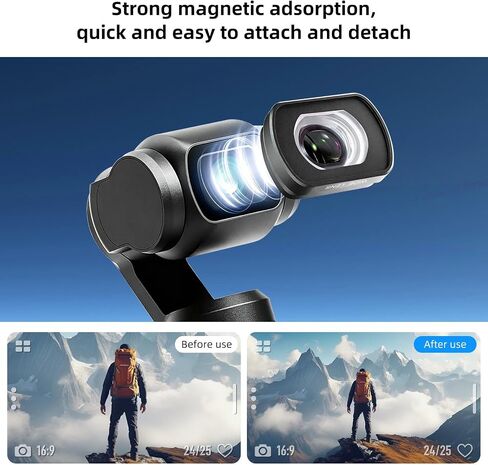 PULUZ Magnetic Wide Angle Lens Compatible with DJI Osmo Pocket 4 / Osmo Pocket 3, 112° FOV Expansion Lens Filter, Quick Release Camera Lens Attachment for Vlogging and Travel Video in Kuwait