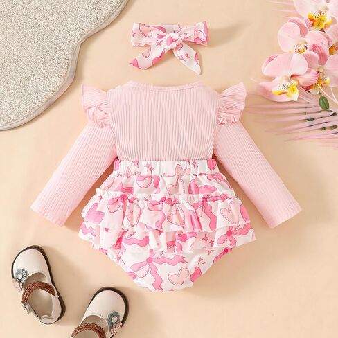IDOPIP Pink Bow 1st Birthday Outfit for Baby Girls One Year Old Birthday Tutu Romper with Headband Bow Cake Smash Photo Shoot in Kuwait
