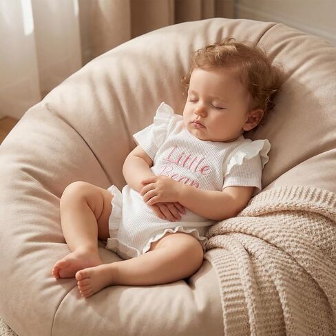 Little Bean Newborn Baby Girl Outfits Knitted Romper Summer Clothes | Waffle Knit Bow Ruffle Short Sleeve Romper Bodysuit Shirt in Kuwait