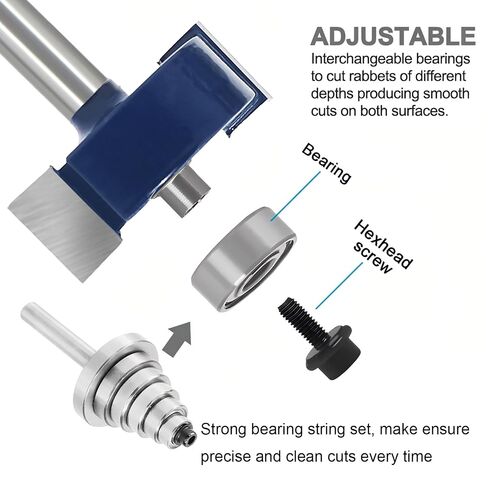 Rabbeting Router Bit Set 1/4 Inch Shank, 1/2" Cutting Height, Rabbet Router Bit with 5 Interchangeable Bearings, for Adjustable Multi Depths Cutter 3/8", 5/16", 1/4" , 3/16", 1/16" in Kuwait