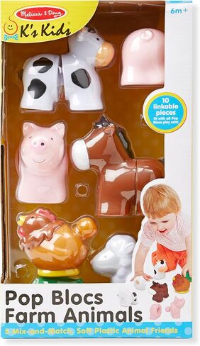 Melissa & Doug Pop Blocs Farm Animals Educational Baby Toy - 10 Linkable Pieces in Kuwait
