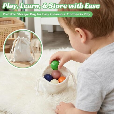 WOODENFUN Rainbow Balls in Cups Toddler Montessori Toys for 3 Year Old Up | Kids Preschool Wooden Matching Games for Learning Color Sorting and Counting in Kuwait