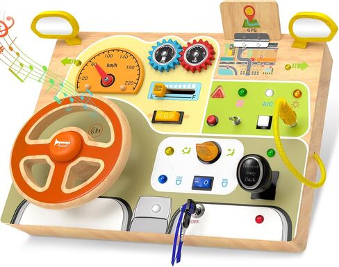 Montessori Wooden Busy Board, Toddler Sensory Travel Toy with Light Switch | Educational Learning Activity Toy, Fine Motor Skills Game for Kids, Gifts for Toddlers Age 3 4 5 6+ Years Old in Kuwait