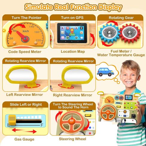 Montessori Wooden Busy Board, Toddler Sensory Travel Toy with Light Switch | Educational Learning Activity Toy, Fine Motor Skills Game for Kids, Gifts for Toddlers Age 3 4 5 6+ Years Old in Kuwait