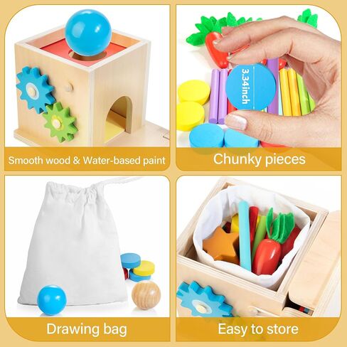 Kizfarm Wooden Montessori Baby Toys, 8-in-1 Wooden Play Kit Includes Object Permanent Box, Coin Box, Carrot Harvest, Shape Sorting & Stacking - Birthday Gift for Boys Girls Toddlers in Kuwait
