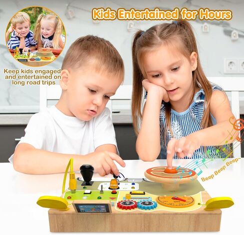 Montessori Wooden Busy Board, Toddler Sensory Travel Toy with Light Switch | Educational Learning Activity Toy, Fine Motor Skills Game for Kids, Gifts for Toddlers Age 3 4 5 6+ Years Old in Kuwait