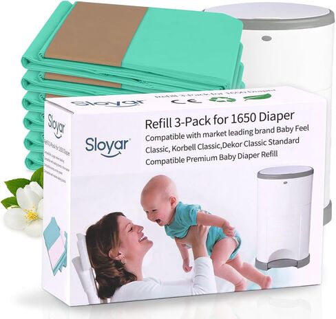Sloyar Refills Compatible with DEKOR CLASSIC Diaper Pails/3 Pack/Versatile and Functional/Suitable for Seniors and Infants/Baby Powder Fragrance/Holds up to 1650 Diapers in Kuwait
