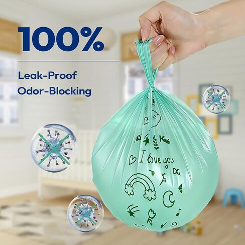 Disposable Diaper Bags with Handles 100 Count (4 Rolls), Leak-Proof Diaper Trash Bags & Sacks or Pet Waste Bag, Ocean Recycled Plastic, Green in Kuwait