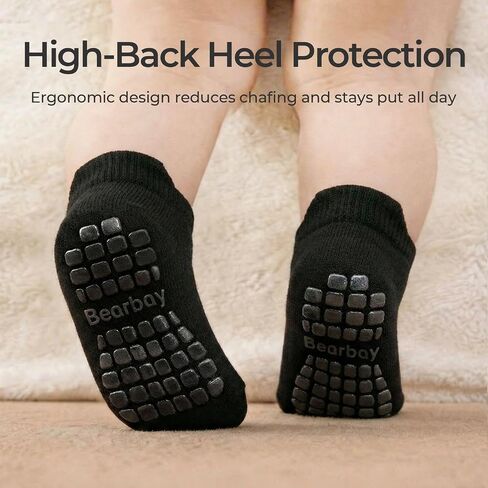 Non-Slip Baby Cotton Ankle Socks with Grippers for Toddler Walking | 0 Months-7 Years, Unisex for Infant Boys Girls Kids, Anti Skid Soles in Kuwait