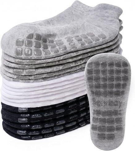 Non-Slip Baby Cotton Ankle Socks with Grippers for Toddler Walking | 0 Months-7 Years, Unisex for Infant Boys Girls Kids, Anti Skid Soles in Kuwait
