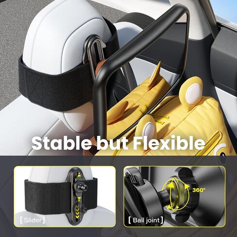 TAZENI Baby Car Mirror Rear Facing for Fixed Headrest, Fits Tesla | Fits Tesla and Other Vehicles, 360° Wide Clear View, Shatterproof Mirror, Stable Velcro Strap, Crash-Tested Safety Design in Kuwait