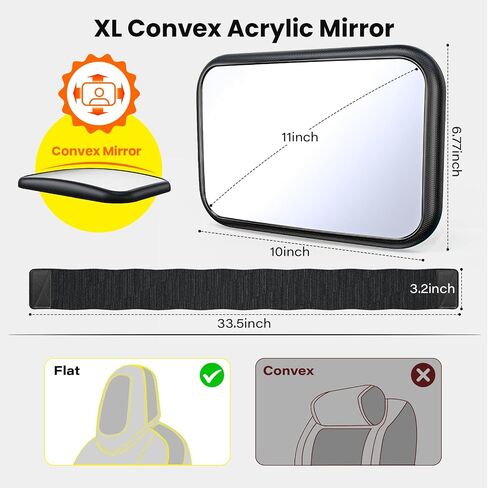 TAZENI Baby Car Mirror Rear Facing for Fixed Headrest, Fits Tesla | Fits Tesla and Other Vehicles, 360° Wide Clear View, Shatterproof Mirror, Stable Velcro Strap, Crash-Tested Safety Design in Kuwait