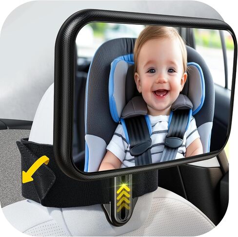 TAZENI Baby Car Mirror Rear Facing for Fixed Headrest, Fits Tesla | Fits Tesla and Other Vehicles, 360° Wide Clear View, Shatterproof Mirror, Stable Velcro Strap, Crash-Tested Safety Design in Kuwait
