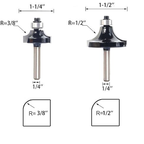 6PCS Roundover Router Bit Set with 6 Extra 3/8" Guide Bearings, 1/4" Shank Carbide Edge Forming Bits, 2-in-1 Roundover & Beading Profiles for Rounding Edge Trimming in Kuwait