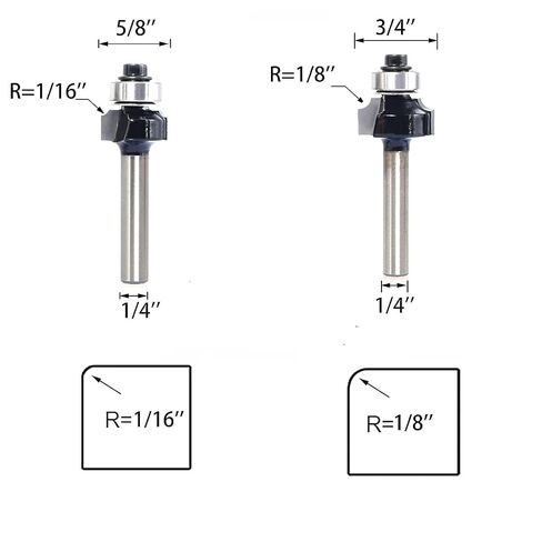 6PCS Roundover Router Bit Set with 6 Extra 3/8" Guide Bearings, 1/4" Shank Carbide Edge Forming Bits, 2-in-1 Roundover & Beading Profiles for Rounding Edge Trimming in Kuwait