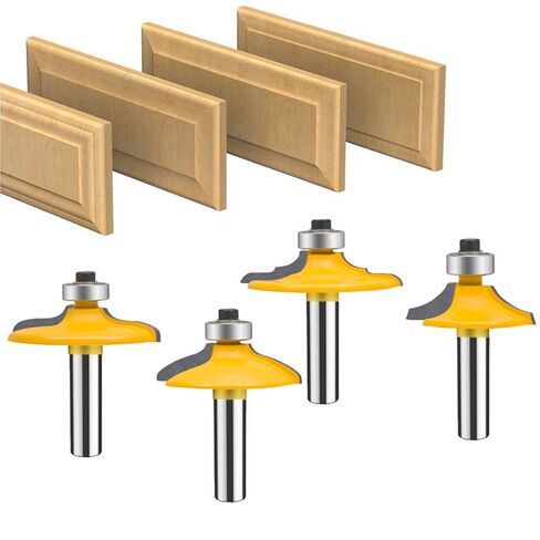 TAIWAIN Router Bit Set 4PCS 1/4 Inch Shank Door&Drawer Front Edging Bits, Miter Frame Crown Molding Wood Milling Cutter Router, Woodworking Miter Carbide CNC Cutting Tool for Woodwork(F-1-4MG) in Kuwait