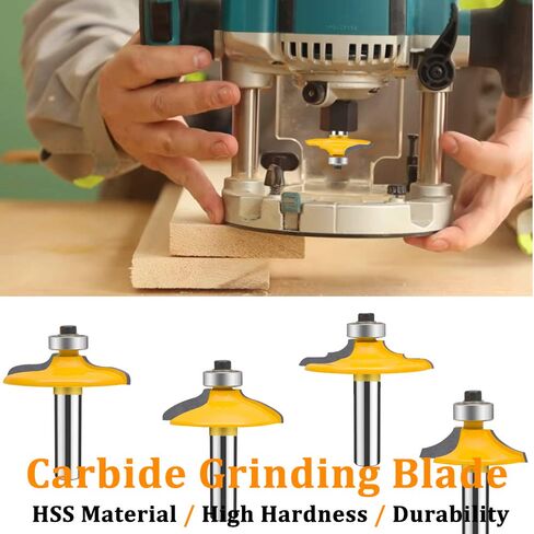 TAIWAIN Router Bit Set 4PCS 1/4 Inch Shank Door&Drawer Front Edging Bits, Miter Frame Crown Molding Wood Milling Cutter Router, Woodworking Miter Carbide CNC Cutting Tool for Woodwork(F-1-4MG) in Kuwait