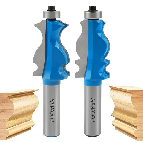 Newdeli 2Pcs Architectural Molding Router Bit Set 1/2 Inch Shank Picture Frame Decorative Router Bits for Crown Molding, Baseboards, Door Window Casings, Cabinet Trim, Cornice & Furniture Woodworking in Saudi Arabia