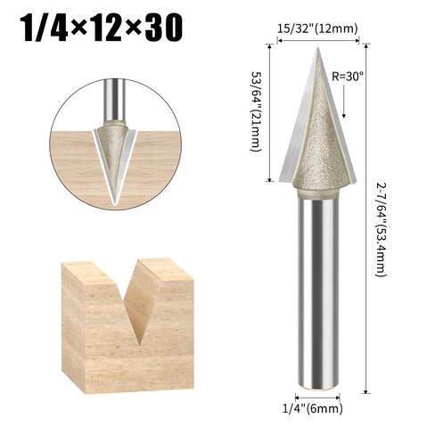30°V Shape Bit with 1/4" Shank CNC Carbide V Groove Bit Engraving Router Bit for Lettering, Engraving in Kuwait
