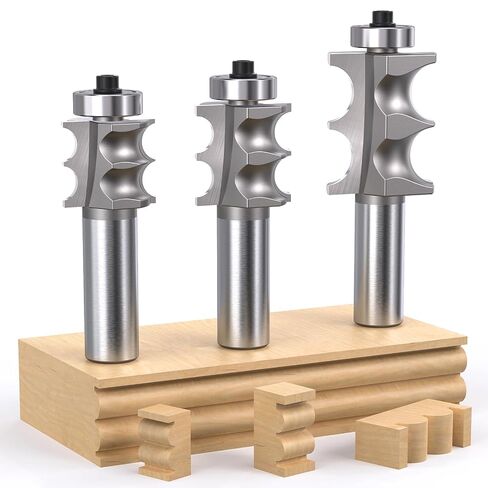 3Pcs Double Beading Router Bit 1/2" Shank,Dual Bead Mould Bits | Cut Height 3/4",7/8",1-3/8" Pair Beads,Twins Bead Columns for Furniture Molding,Edge Cutter for Shelf with Ball Bearing in Kuwait