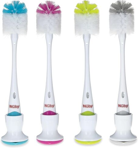 Nuby 2-in-1 Baby Bottle Brush with Stand - Soft Nylon Bristles - Dishwasher Safe - Bottle and Nipple Cleaning Tool - Gray in Kuwait