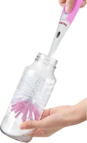 Nuby 2-in-1 Baby Bottle Brush with Stand - Soft Nylon Bristles - Dishwasher Safe - Bottle and Nipple Cleaning Tool - Gray in Kuwait