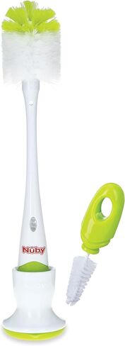 Nuby 2-in-1 Baby Bottle Brush with Stand - Soft Nylon Bristles - Dishwasher Safe - Bottle and Nipple Cleaning Tool - Gray in Kuwait