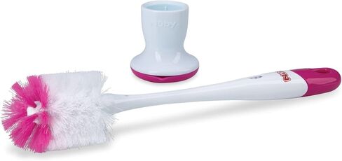 Nuby 2-in-1 Baby Bottle Brush with Stand - Soft Nylon Bristles - Dishwasher Safe - Bottle and Nipple Cleaning Tool - Gray in Kuwait