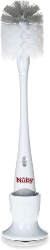 Nuby 2-in-1 Baby Bottle Brush with Stand - Soft Nylon Bristles - Dishwasher Safe - Bottle and Nipple Cleaning Tool - Gray in Kuwait