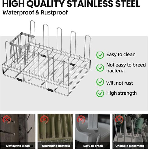 Baby Bottle Drying Rack Organizer Stainless Steel | Large Countertop Glass Water Bottle with Diatomite Stone Quick Dry and Brush Holder in Kuwait