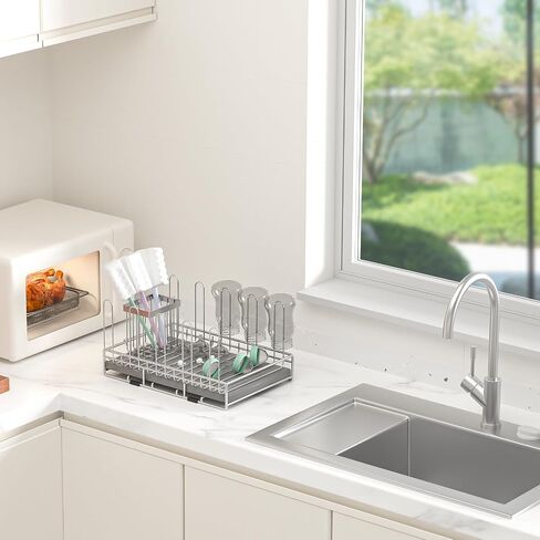 Baby Bottle Drying Rack Organizer Stainless Steel | Large Countertop Glass Water Bottle with Diatomite Stone Quick Dry and Brush Holder in Kuwait