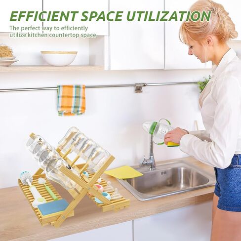 Baby Bottle Drying Rack Foldable Vertical Bamboo Organizer | Milk Bottle and Accessories Organizer for Busy Parents, Maximizes Space, Quick Drying, Easy Cleanup & Storage in Kuwait