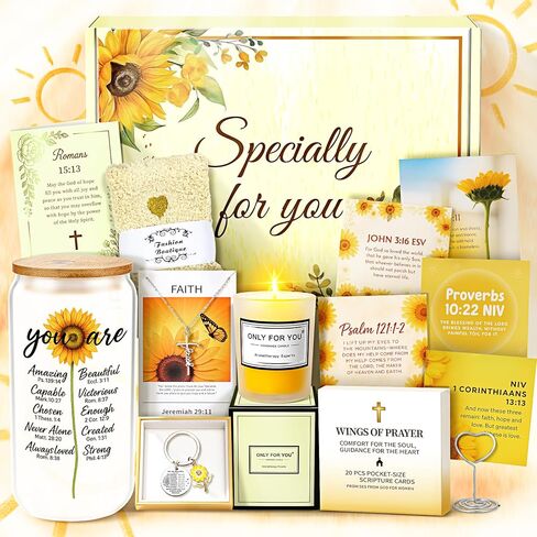13PCS Christian Gifts For Women Faith -Inspirational Religious Birthday Gifts,Sunshine Box Spiritual Baptism Baskets for Her, Mom,Grandma,Wife,Mothers,Friend, Sister Birthday Valentine's Day Gift in Kuwait