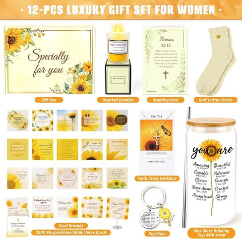13PCS Christian Gifts For Women Faith -Inspirational Religious Birthday Gifts,Sunshine Box Spiritual Baptism Baskets for Her, Mom,Grandma,Wife,Mothers,Friend, Sister Birthday Valentine's Day Gift in Kuwait