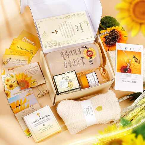 13PCS Christian Gifts For Women Faith -Inspirational Religious Birthday Gifts,Sunshine Box Spiritual Baptism Baskets for Her, Mom,Grandma,Wife,Mothers,Friend, Sister Birthday Valentine's Day Gift in Kuwait