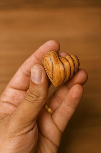 Zuluf Set of 5 Mini Olive Wood Hearts 1.25" Very Small Hand Carved Wooden Fidget Heart Keepsake Wedding Guest Book Favor Valentine Day Gift Pocket Hug Sympathy Memorial Craft Decor Made in Bethlehem in Kuwait