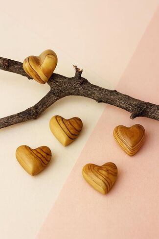 Zuluf Set of 5 Mini Olive Wood Hearts 1.25" Very Small Hand Carved Wooden Fidget Heart Keepsake Wedding Guest Book Favor Valentine Day Gift Pocket Hug Sympathy Memorial Craft Decor Made in Bethlehem in Kuwait