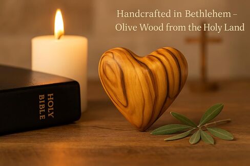 Zuluf Set of 5 Mini Olive Wood Hearts 1.25" Very Small Hand Carved Wooden Fidget Heart Keepsake Wedding Guest Book Favor Valentine Day Gift Pocket Hug Sympathy Memorial Craft Decor Made in Bethlehem in Kuwait