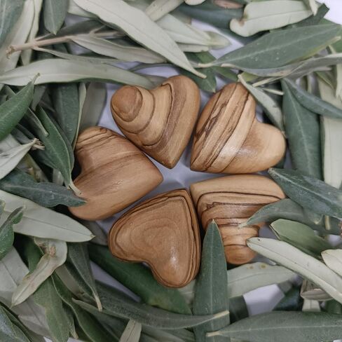 Zuluf Set of 5 Mini Olive Wood Hearts 1.25" Very Small Hand Carved Wooden Fidget Heart Keepsake Wedding Guest Book Favor Valentine Day Gift Pocket Hug Sympathy Memorial Craft Decor Made in Bethlehem in Kuwait