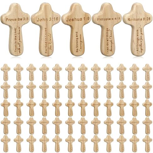 Lewtemi 30 Pcs Small Wood Handheld Crosses Bulk 2.5in Pocket Bible Verse Prayer Cross Engraved Scripture Christian Religious Inspirational Gift for Sunday Easter Church Jesus(Brown) in Kuwait