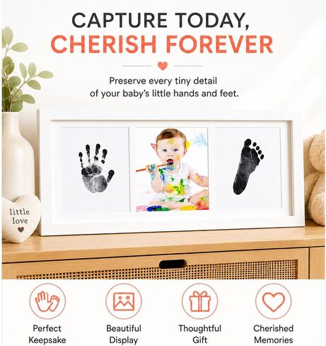 Baby Handprint & Footprint Kit with Frame – Inkless Mess-Free Ink Pad, Non-Toxic Newborn Keepsake, Baby Shower & Father Day Gift for Boys & Girls, Dog & Cat Paw Print Kit in Kuwait