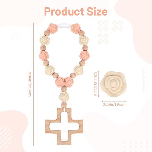 Silicone Cross Baptism Bracelet for Women Baptism & Confirmation Gift | Rosary Bracelet with Wooden Crosses and Silicone Roses or Squares, Religious Keepsake Jewelry （Pink & Green） in Kuwait